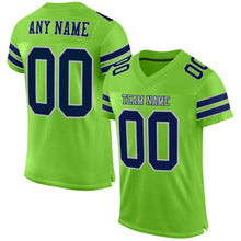 Load image into Gallery viewer, Custom Neon Green Navy-Gray Mesh Authentic Football Jersey