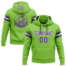 Load image into Gallery viewer, Custom Stitched Neon Green Purple-White Football Pullover Sweatshirt Hoodie