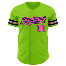 Load image into Gallery viewer, Custom Neon Green Pink-Navy Authentic Baseball Jersey