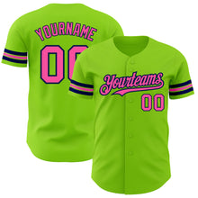 Load image into Gallery viewer, Custom Neon Green Pink-Navy Authentic Baseball Jersey