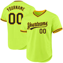 Load image into Gallery viewer, Custom Neon Green Black-Gold Authentic Throwback Baseball Jersey