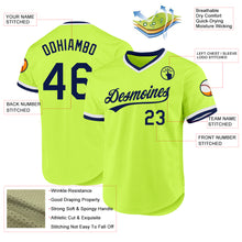 Load image into Gallery viewer, Custom Neon Green Navy-White Authentic Throwback Baseball Jersey