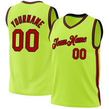 Load image into Gallery viewer, Custom Neon Green Red-Black Authentic Throwback Basketball Jersey