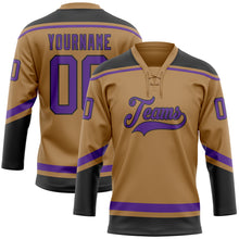 Load image into Gallery viewer, Custom Old Gold Purple-Black Hockey Lace Neck Jersey