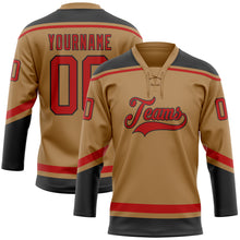 Load image into Gallery viewer, Custom Old Gold Red-Black Hockey Lace Neck Jersey