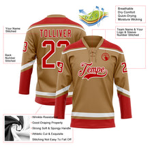 Load image into Gallery viewer, Custom Old Gold Red-White Hockey Lace Neck Jersey