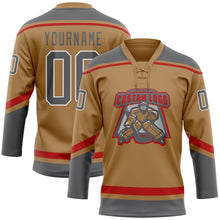 Load image into Gallery viewer, Custom Old Gold Steel Gray-White Hockey Lace Neck Jersey