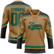 Load image into Gallery viewer, Custom Old Gold Kelly Green-Black Hockey Lace Neck Jersey