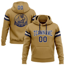 Load image into Gallery viewer, Custom Stitched Old Gold Navy-White Football Pullover Sweatshirt Hoodie