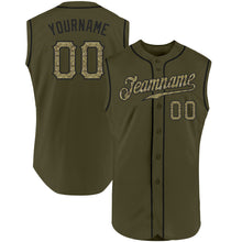 Load image into Gallery viewer, Custom Olive Camo-Black Authentic Sleeveless Salute To Service Baseball Jersey