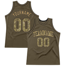 Load image into Gallery viewer, Custom Olive Camo-Old Gold Authentic Throwback Salute To Service Basketball Jersey