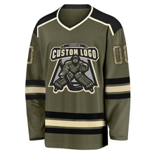 Load image into Gallery viewer, Custom Olive Camo Black-Cream Salute To Service Hockey Jersey