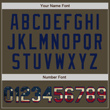 Load image into Gallery viewer, Custom Olive Vintage USA Flag-Navy Authentic Salute To Service Baseball Jersey