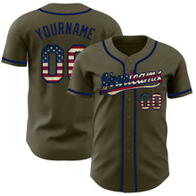 Load image into Gallery viewer, Custom Olive Vintage USA Flag-Navy Authentic Salute To Service Baseball Jersey