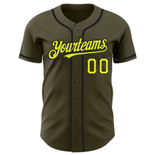 Load image into Gallery viewer, Custom Olive Neon Yellow-Black Authentic Salute To Service Baseball Jersey