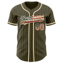 Load image into Gallery viewer, Custom Olive City Cream Pinstripe Vintage USA Flag Authentic Salute To Service Baseball Jersey