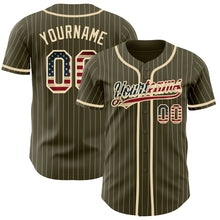 Load image into Gallery viewer, Custom Olive City Cream Pinstripe Vintage USA Flag Authentic Salute To Service Baseball Jersey