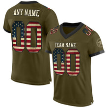 Load image into Gallery viewer, Custom Olive Vintage USA Flag Cream-Black Mesh Authentic Salute To Service Football Jersey