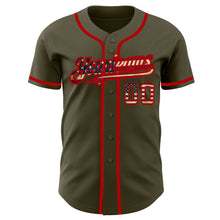 Load image into Gallery viewer, Custom Olive Vintage USA Flag-Red Authentic Salute To Service Baseball Jersey