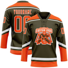 Load image into Gallery viewer, Custom Olive Orange-White Salute To Service Hockey Lace Neck Jersey