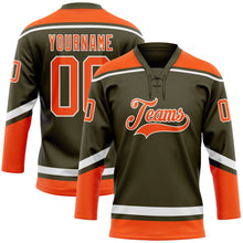 Load image into Gallery viewer, Custom Olive Orange-White Salute To Service Hockey Lace Neck Jersey