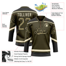 Load image into Gallery viewer, Custom Olive Camo Black-Cream Salute To Service Hockey Lace Neck Jersey