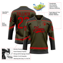 Load image into Gallery viewer, Custom Olive Red-Black Salute To Service Hockey Lace Neck Jersey