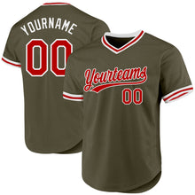 Load image into Gallery viewer, Custom Olive Red-White Authentic Throwback Salute To Service Baseball Jersey