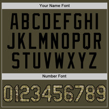 Load image into Gallery viewer, Custom Olive Camo Black-Old Gold Authentic Throwback Salute To Service Baseball Jersey