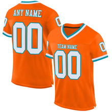 Load image into Gallery viewer, Custom Orange White-Teal Mesh Authentic Throwback Football Jersey