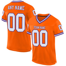 Load image into Gallery viewer, Custom Orange White-Purple Mesh Authentic Throwback Football Jersey