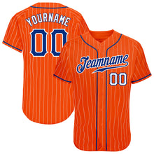 Load image into Gallery viewer, Custom Orange White Pinstripe Royal-White Authentic Baseball Jersey