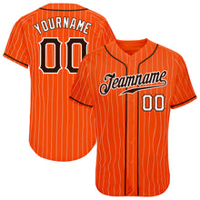 Load image into Gallery viewer, Custom Orange White Pinstripe Brown-White Authentic Baseball Jersey