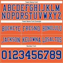 Load image into Gallery viewer, Custom Stitched Orange Royal-White Football Pullover Sweatshirt Hoodie