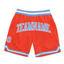 Load image into Gallery viewer, Custom Orange Light Blue-White Authentic Throwback Basketball Shorts