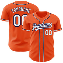 Load image into Gallery viewer, Custom Orange White-Navy Authentic Baseball Jersey