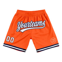 Load image into Gallery viewer, Custom Orange White-Navy Authentic Throwback Basketball Shorts