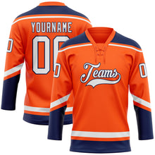 Load image into Gallery viewer, Custom Orange White-Navy Hockey Lace Neck Jersey