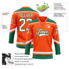 Load image into Gallery viewer, Custom Orange White-Kelly Green Hockey Lace Neck Jersey