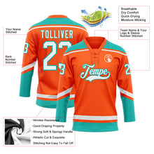 Load image into Gallery viewer, Custom Orange White-Aqua Hockey Lace Neck Jersey