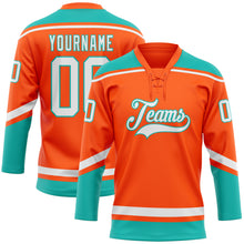 Load image into Gallery viewer, Custom Orange White-Aqua Hockey Lace Neck Jersey