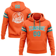 Load image into Gallery viewer, Custom Stitched Orange Teal-White Football Pullover Sweatshirt Hoodie