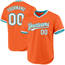 Load image into Gallery viewer, Custom Orange White-Teal Authentic Throwback Baseball Jersey