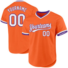Load image into Gallery viewer, Custom Orange White-Purple Authentic Throwback Baseball Jersey