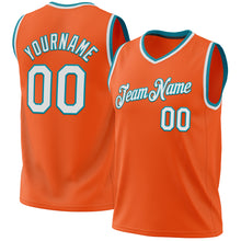 Load image into Gallery viewer, Custom Orange White-Teal Authentic Throwback Basketball Jersey