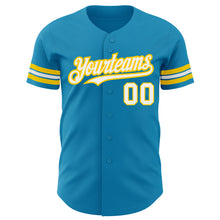 Load image into Gallery viewer, Custom Panther Blue White-Yellow Authentic Baseball Jersey