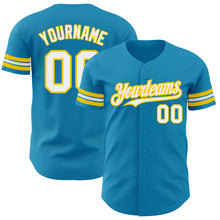 Load image into Gallery viewer, Custom Panther Blue White-Yellow Authentic Baseball Jersey