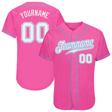Load image into Gallery viewer, Custom Pink White-Light Blue Authentic Baseball Jersey