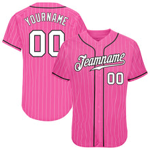 Load image into Gallery viewer, Custom Pink White Pinstripe White-Black Authentic Baseball Jersey