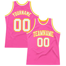 Load image into Gallery viewer, Custom Pink White-Gold Authentic Throwback Basketball Jersey
